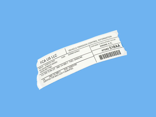47480518AA - Labels: Vehicle Emission Control Information Label for Mopar Image