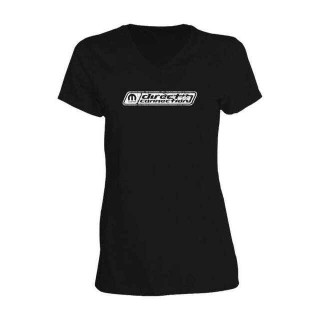 15ADT - : Direct Connection Women's Distressed Logo Black T-Shirt for Dodge Apparel Image