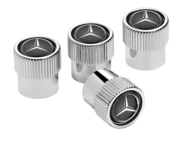 66472002 - Wheels: Valve Stem Caps - Silver Star Logo on Black Background for Mercedes-Benz Image