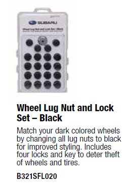 B321SFL030 - Wheels: Wheel Lug Nut And Lock Set - Black for Subaru Image