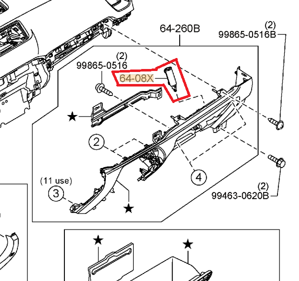 BHN1-64-08X | 2014-2025 Mazda Glove Box Frame Damper | Palladino