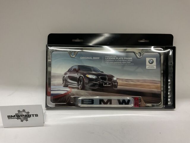 82120010395 - Exterior: License Plate Frame, Stainless Steel for BMW: 128i, 135i, 135is, 228i, 228i xDrive, 230i, 230i xDrive, 320i, 320i xDrive, 328d, 328d xDrive, 328i, 328i xDrive, 330e, 330i, 330i GT xDrive, 330i xDrive, 335d, 335i, 335i GT xDrive, 335i xDrive, 335is, 340i, 340i GT xDrive, 340i xDrive, 428i, 428i xDrive, 430i, 430i Gran Coupe, 430i xDrive, 435i, 435i xDrive, 440i, 440i xDrive, 528i, 528i xDrive, 530i, 530i xDrive, 535d, 535d xDrive, 535i, 535i GT, 535i GT xDrive, 535i xDrive, 540d xDrive, 540i, 540i xDrive, 550i, 550i GT xDrive, 550i xDrive, 640i, 640i Gran Coupe, 640i xDrive, 640i xDrive Gran Coupe, 640i xDrive Gran Turismo, 650i, 650i Gran Coupe, 650i xDrive, 650i xDrive Gran Coupe, 740e xDrive, 740i, 740i xDrive, 740Li, 740Li xDrive, 750i, 750i xDrive, 750Li, 750Li xDrive, 760Li, 840i, 840i Gran Coupe, Alpina B6 xDrive Gran Coupe, Alpina B7, M2, M235i, M235i xDrive, M240i, M240i xDrive, M3, M340i, M4, M440i Gran Coupe, M5, M550i xDrive, M6, M6 Gran Coupe, M760i xDrive, M8, X1, X2, X3, X4, X5, X6, X7, Z4 Image