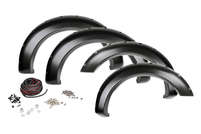 VHC3Z16268A - : Fender Flares By Bushwacker - 4-Piece Set, Black Textured Finish for Ford: E-350 Super Duty, E-450 Super Duty, F-250 Super Duty, F-350 Super Duty, F-450 Super Duty, F-550 Super Duty Image
