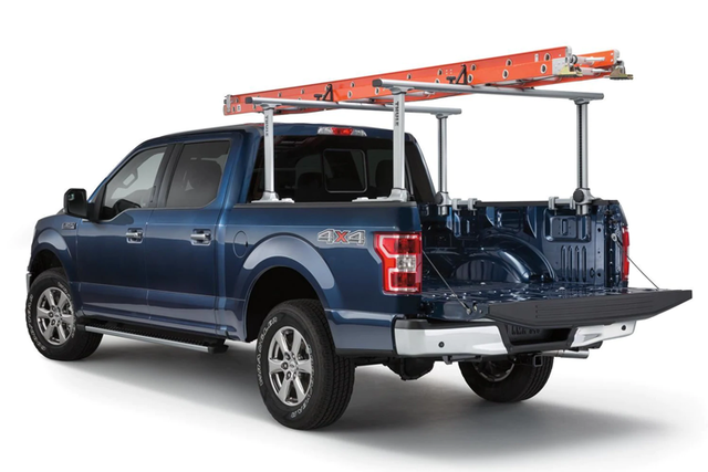 VJL3Z9955100A - : Ladder Rack - Silver for Ford: E-350 Super Duty, E-450 Super Duty, F-150, F-250 Super Duty, F-350 Super Duty, F-450 Super Duty, F-550 Super Duty, Ranger Image