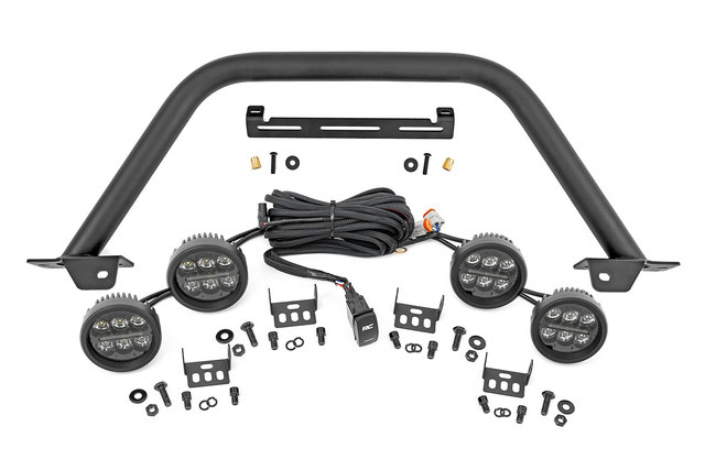 51112 - : Safari Bar | 3.5" Round LED (Quad) | Black | Amber DRL | OE Modular Steel | Ford Bronco (21-25) for Rough Country Image