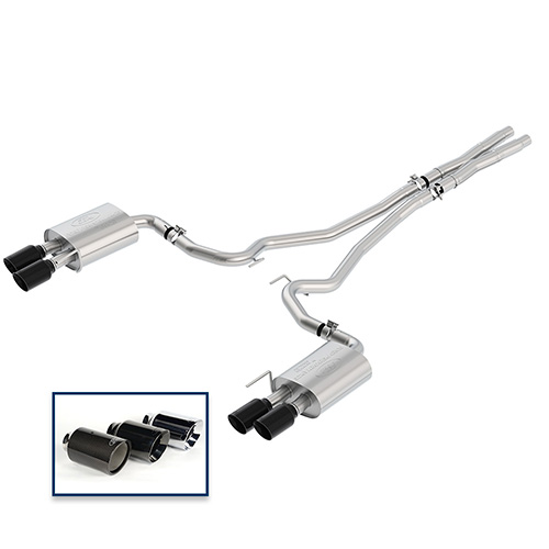 M5200M8SBA - : 2018-2023 MUSTANG GT 5.0L CAT-BACK SPORT EXHAUST SYSTEM WITH BLACK CHROME TIPS for Ford Performance Image