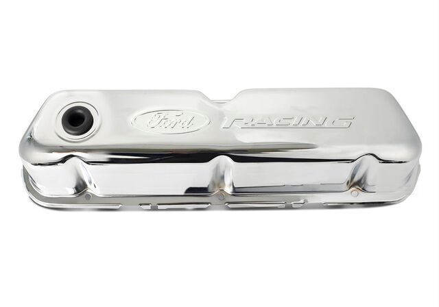 302070 - : FORD RACING EMBOSSED LOGO STAMPED STEEL VALVE COVERS CHROME for Ford Performance Image