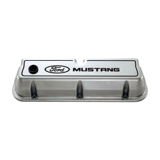 302030 - : FORD MUSTANG DIE-CAST VALVE COVERS POLISHED WITH BLACK LOGO for Ford Performance Image