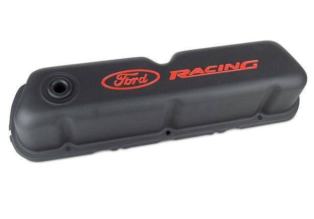 302072 - : FORD RACING LOGO STAMPED STEEL VALVE COVERS BLACK CRINKLE FINISH for Ford Performance Image