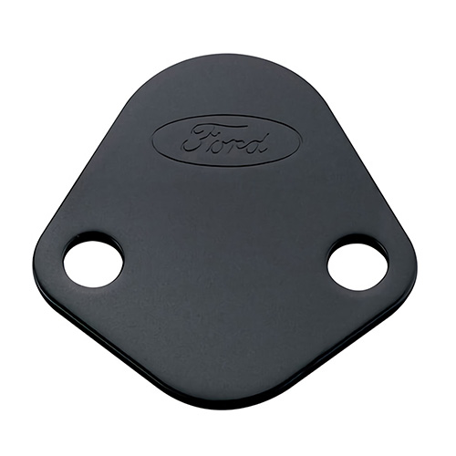 302291 - : FUEL PUMP BLOCK OFF PLATE, BLACK CRINKLE FINISH WITH FORD OVAL for Ford Performance Image