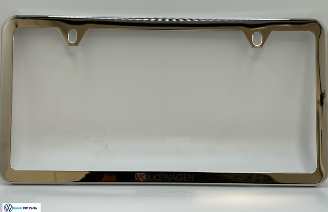 71801AB5R5 - Exterior: 2014-2025 Volkswagen - License Plate Frame, Slim With Logo for Volkswagen: Arteon, Atlas, Beetle, CC, e-Golf, Eos, Golf, Golf Alltrack, Golf SportWagen, GTI, ID. Buzz, ID.4, Jetta, Passat, Taos, Tiguan, Tiguan Limited, Touareg Image