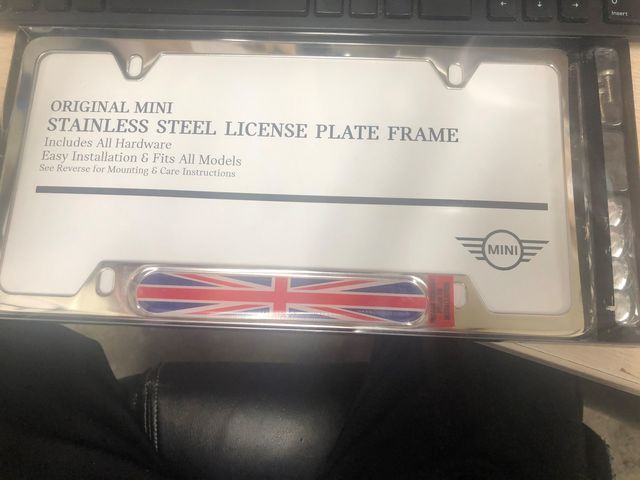 51805A5CFA3 - Exterior: License Plate Frame - Union Jack - Polished for Mini: Cooper, Cooper Clubman, Cooper Countryman, Cooper Paceman Image