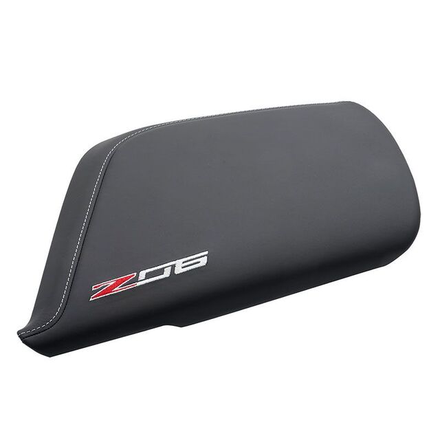 84539755 - Interior: Console Lid, Jet Black Leather w/ Lt. Gray Stitching, Z06 Logo for GM Image