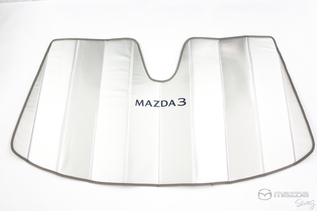 BCKAV1130 - Interior: 2019-2023 Mazda 3 Silver Front Windshield Sunscreen UV Protector with Mazda Logo for Mazda Image