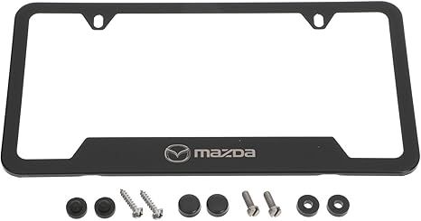 C9N2V4027A - Exterior: 2006-2023 Mazda License Plate Frame w/ Mazda Logo Black for Mazda: 2, 3, 5, 6, CX-3, CX-30, CX-5, CX-50, CX-7, CX-9, MPV, MX-5 Miata, RX-8, Tribute Image