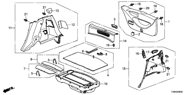 84651TX9A01ZA - : Lining Assy., LH. Trunk Side *NH643L* (LIGHT GRAY) for Honda Image