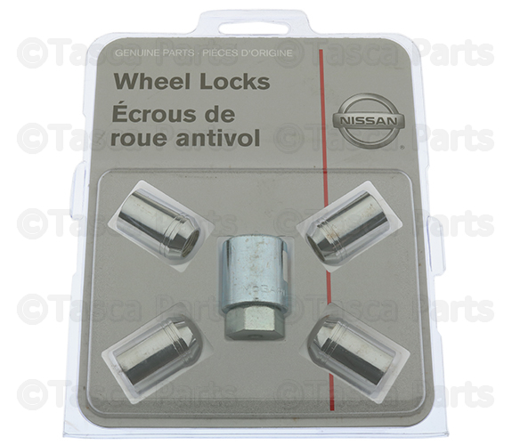 T99W2A7020 - : Wheel Locks - Chrome for Nissan: 350Z, Altima, Armada, Frontier, GT-R, Juke, LEAF, Pathfinder, Rogue, Sentra, TITAN, Versa, Xterra Image