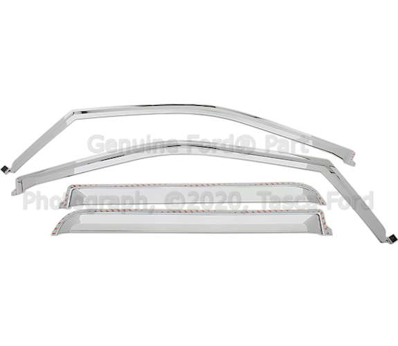 VFL3Z18246F - Exterior: Side Window Deflectors, Chrome, 4-Piece Set for Ford: E-350 Super Duty, E-450 Super Duty, F-150, F-250 Super Duty, F-350 Super Duty, F-450 Super Duty, F-550 Super Duty Image