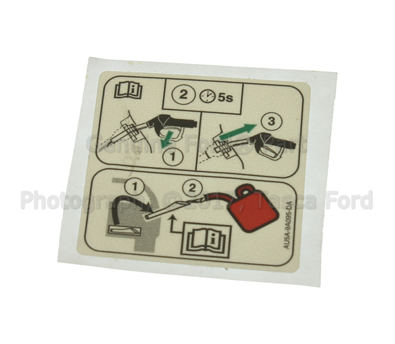 AU5Z9A095D - Body: Fuel Label for Ford: Bronco, Bronco Sport, C-Max, Edge, Escape, Expedition, Explorer, F-150, Fiesta, Flex, Focus, Fusion, Maverick, Police Interceptor Sedan, Police Interceptor Utility, Ranger, Special Service Police Sedan, Taurus, Transit Connect, Transit-150, Transit-250, Transit-350, Transit-350 HD | Lincoln: Aviator, Continental, Corsair, MKS, MKT, MKX, MKZ, Nautilus, Navigator, Zephyr | Mercury: Mariner, Milan, Mountaineer Image