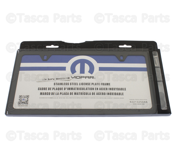 82213250AB - : License Plate Frame for Chrysler: 200, 300, Pacifica, Town &amp; Country, Voyager | Dodge: Challenger, Charger, Dart, Grand Caravan | Jeep: Cherokee, Compass, Gladiator, Grand Cherokee, Grand Cherokee L, Grand Cherokee WK, Grand Wagoneer, Patriot, Renegade, Wagoneer, Wagoneer L, Wrangler | Ram: C/V Image