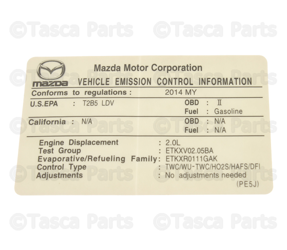 2014 Mazda 3 Emission Label PE5J-69-036 | TascaParts.com