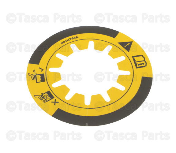 68213176AA - Labels: Coolant System Cap Label for Chrysler: 300, Sebring, Town &amp; Country | Dodge: Avenger, Caliber, Challenger, Charger, Durango, Grand Caravan, Journey | Fiat: 500 | Jeep: Compass, Grand Cherokee, Patriot, Wrangler | Ram: C/V Image