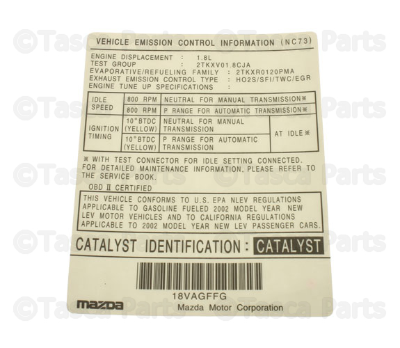 2003-2004 Mazda Miata Emission Label NC73-69-036 | TascaParts.com