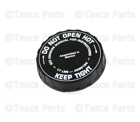 4596198 - Cooling: Radiator Cap for Chrysler: 200, 300, 300M, Concorde, Pacifica, PT Cruiser, Sebring | Dodge: Avenger, Caliber, Challenger, Charger, Dakota, Intrepid, Journey, Neon, Nitro, Ram 1500, Ram 2500, Ram 3500, Stratus, Viper | Jeep: Compass, Grand Cherokee, Liberty, Patriot, Wrangler, Wrangler JK | Ram: 1500, 2500, 3500, Dakota Image