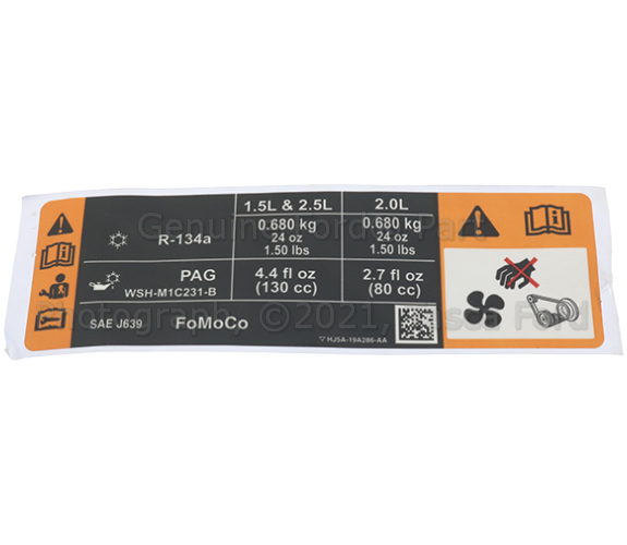 HJ5Z1503050A - : A/C System Information Label for Ford Image