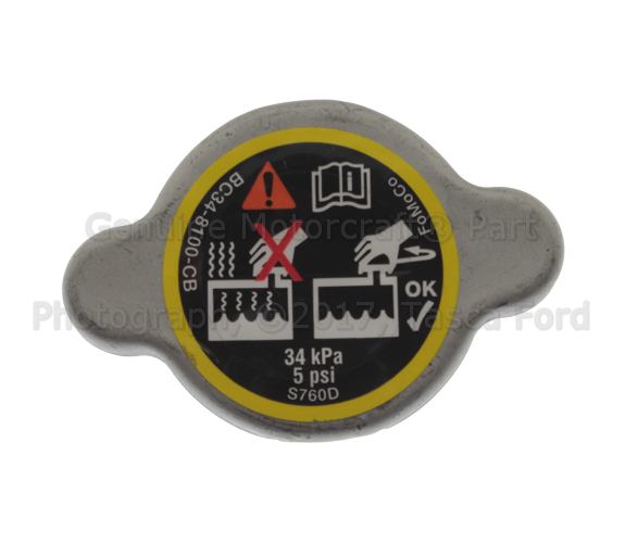 BC3Z8100A - Cooling System: Radiator Cap for Ford: F-250 Super Duty, F-350 Super Duty, F-450 Super Duty, F-550 Super Duty Image
