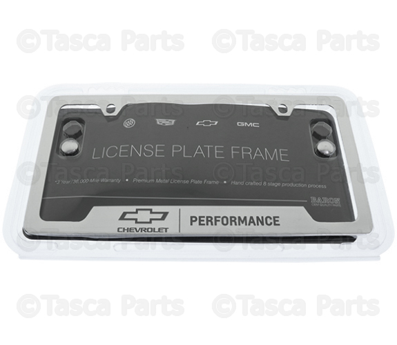 19330392 - Exterior: License Plate Frame, Performance, Chrome for Cadillac: Escalade ESV | Chevrolet: Blazer, Blazer EV, Camaro, Colorado, Corvette, Cruze, Cruze Limited, Equinox, Equinox EV, Express 1500, Express 2500, Express 3500, Express 4500, Impala, Malibu, Silverado 1500, Silverado 1500 LD, Silverado 1500 LTD, Silverado 2500 HD, Silverado 3500 HD, Silverado EV, Sonic, Spark, Spark EV, SS, Suburban, Suburban 1500, Suburban 3500 HD, Tahoe, Trailblazer, Traverse, Trax, Volt Image
