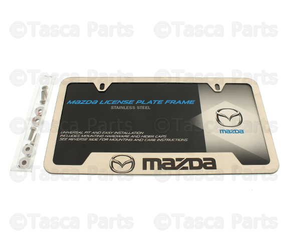 83Z32 - Exterior: License Plate Frame - Brushed With Mazda Logo for Mazda: 2, 3, 5, 6, CX-3, CX-5, CX-7, CX-9, MPV, MX-5 Miata, RX-8, Tribute Image