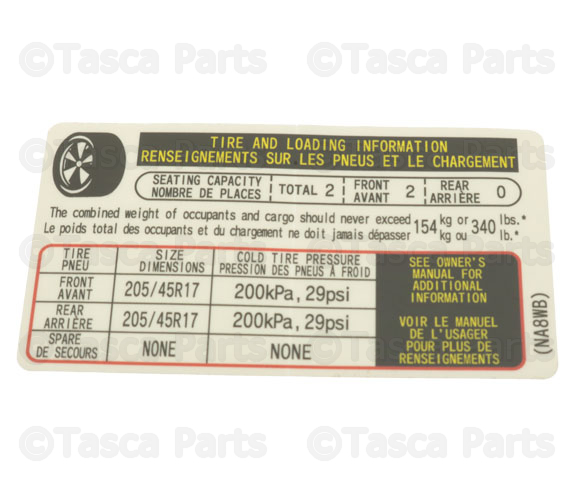 NA8W69014B - Body: Tire Info Label for Mazda: MX-5 Miata Image