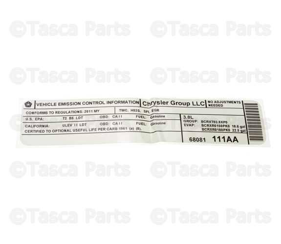 68081111AA - Labels: Vehicle Emission Control Information Label for Mopar Image