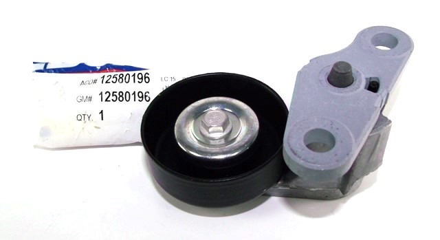 12580196 - Cooling System: Belt Tensioner for Buick: Rainier | Cadillac: Escalade, Escalade ESV, Escalade EXT | Chevrolet: Avalanche, Avalanche 1500, Avalanche 2500, Express 1500, Express 2500, Express 3500, Silverado 1500, Silverado 1500 Classic, Silverado 1500 HD, Silverado 1500 HD Classic, Silverado 2500, Silverado 2500 HD, Silverado 2500 HD Classic, Silverado 3500, Silverado 3500 Classic, Silverado 3500 HD, SSR, Suburban 1500, Suburban 2500, Tahoe, Trailblazer, Trailblazer EXT | GMC: Envoy, Envoy XL, Envoy XUV, Savana 1500, Savana 2500, Savana 3500, Sierra 1500, Sierra 1500 Classic, Sierra 1500 HD, Sierra 1500 HD Classic, Sierra 2500, Sierra 2500 HD, Sierra 2500 HD Classic, Sierra 3500, Sierra 3500 Classic, Sierra 3500 HD, Yukon, Yukon XL 1500, Yukon XL 2500 | Hummer: H2 Image