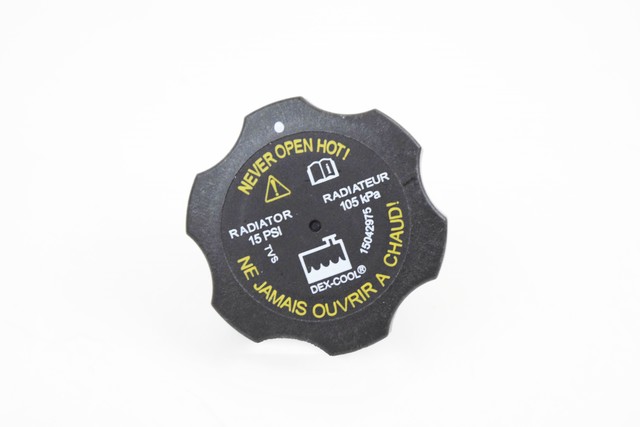15042975 - : Part# 15042975 15 P.S.I. Radiator Cap for Buick: Enclave, LaCrosse, Lucerne, Rainier | Chevrolet: Colorado, Express 1500, Express 2500, Express 3500, Express 4500, HHR, Impala, Monte Carlo, Trailblazer, Trailblazer EXT, Traverse | GMC: Acadia, Acadia Limited, Canyon, Envoy, Envoy XL, Envoy XUV, Savana 1500, Savana 2500, Savana 3500, Savana 4500 | Hummer: H3, H3T | Oldsmobile: Bravada | Pontiac: Grand Prix, Montana | Saturn: Outlook Image