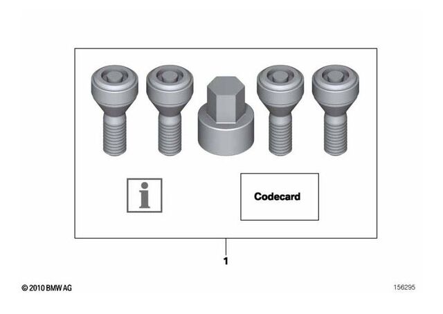 36132453961 - : Wheel Stud Locks for BMW: 328i GT xDrive, 330i GT xDrive, 335i GT xDrive, 340i GT xDrive, 528i, 528i xDrive, 535d, 535d xDrive, 535i, 535i GT, 535i GT xDrive, 535i xDrive, 550i, 550i GT, 550i GT xDrive, 550i xDrive, ActiveHybrid 5, M5, Z4 Image