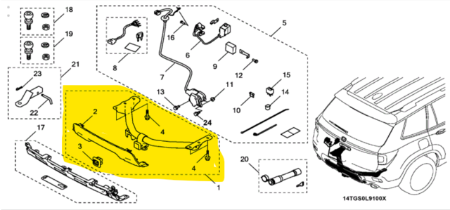 8L92TGS100 - Trailering: Trailer Hitch (Ball Mount Hitch and ball not included) for Honda Image