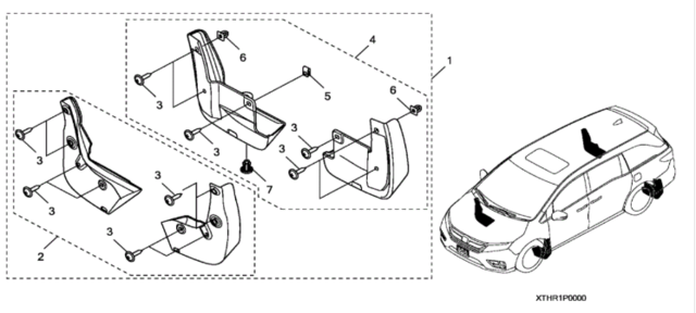 8P00THR100A - Exterior: Splash Guards for Honda Image