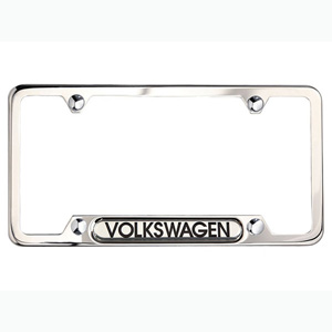 5C0071801N - Exterior: Volkswagen License Plate Frame for Volkswagen: Arteon, Atlas, Beetle, CC, e-Golf, Eos, Golf, Golf Alltrack, Golf SportWagen, GTI, ID. Buzz, ID.4, Jetta, Passat, Taos, Tiguan, Tiguan Limited, Touareg Image