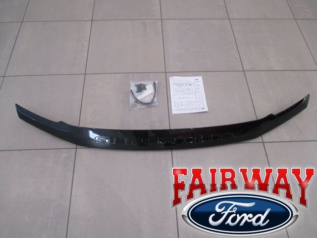 HC3Z16C900C - Exterior: F250 F350 Super Duty OEM Ford Black Lexan Hood Deflector Bug Shield for Ford: E-350 Super Duty, E-450 Super Duty, F-250 Super Duty, F-350 Super Duty, F-450 Super Duty, F-550 Super Duty Image