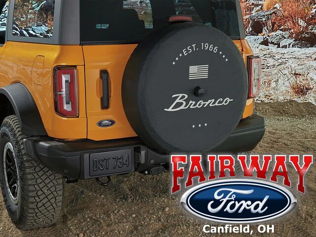 M2DZ9945026B - Wheels: Bronco Ford Black w/ White Established 1966 Logo 32" Spare Tire Cover for Ford Image