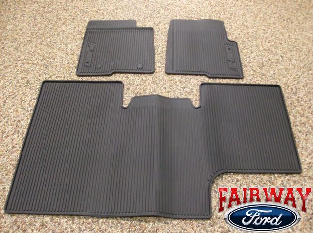 AL3Z1613300EA - Interior: 2010 thru 2014 Ford F-150 OEM Black Rubber Floor Mat 3-pc Crew Cab w/ Sub-Woofer for Ford: F-150 Image