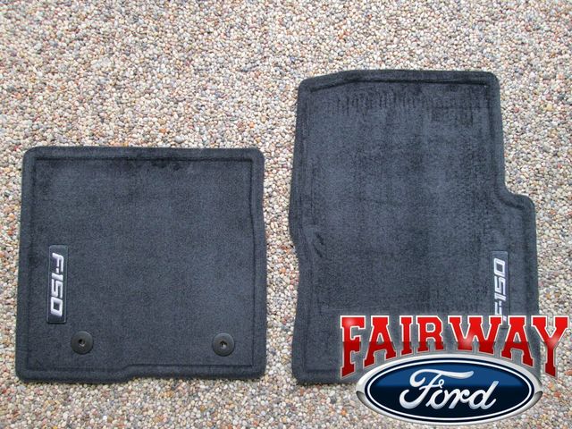 CL3Z1513086AA - Interior: 2012 thru 2014 F150 F-150 OEM Genuine Ford Black Carpeted Floor Mat Set 2-pc w/ Logo for Ford: F-150 Image