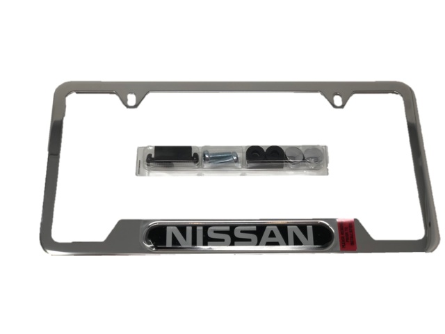 999MBSV000 - Exterior: License Plate Frame, Nissan Logo for Nissan: 200SX, 240SX, 300ZX, 370Z, Altima, Armada, Axxess, Cube, Frontier, GT-R, Juke, Kicks, LEAF, Maxima, Murano, NV1500, NV200, NV2500, NV3500, NX, Pathfinder, Pickup, Pulsar NX, Qashqai, Quest, Rogue, Rogue Sport, Sentra, Stanza, TITAN, TITAN XD, Versa, Versa Note, Xterra Image