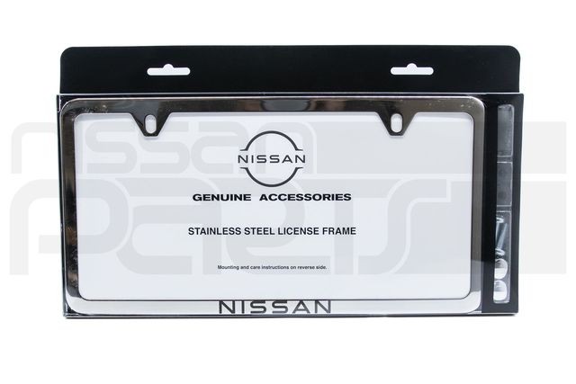 T99M76TA0A - Exterior: NISSAN LICENSE PLATE FRAME - SLIMLINE (POLISHED) for Nissan: Frontier, Maxima, Pathfinder, Rogue Image