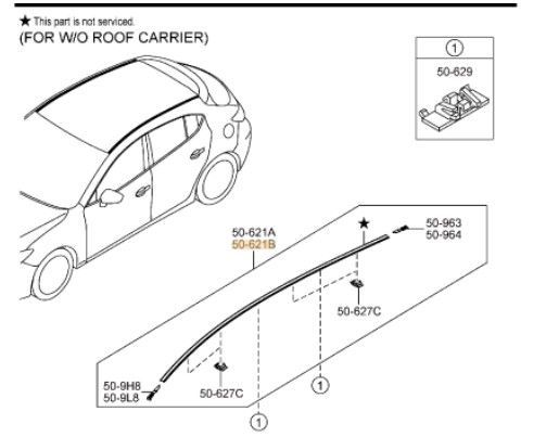 2014-2018 Mazda Hatchback Left Driver Roof Molding Mazda Parts