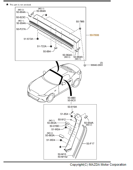 N243-50-8X0N - GARNISH(C) COWL - Upper Molding - 2016-2020 Mazda