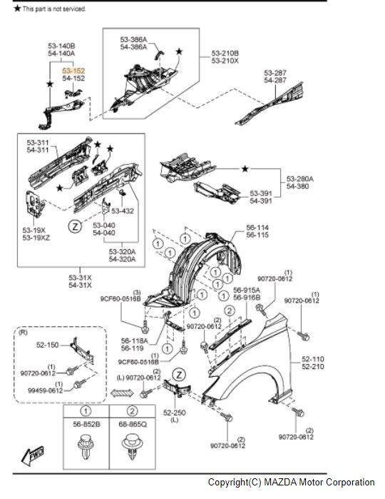 B45A-53-15X - Front Panel Mount Bracket Right - 2014-2018 Mazda 3