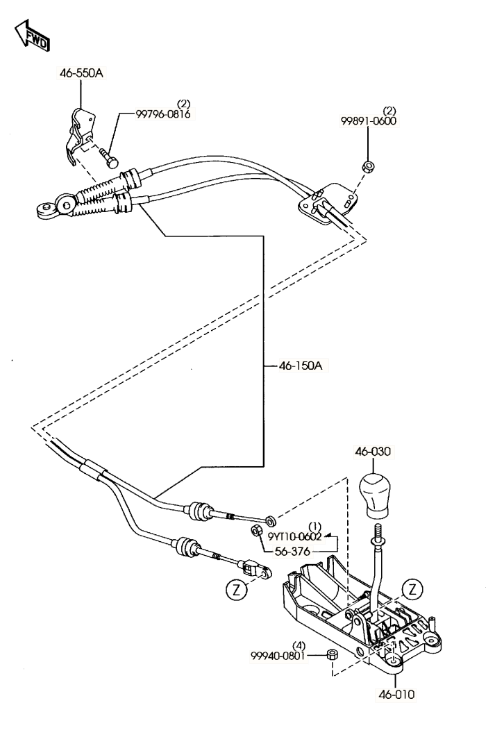 GK2A-46-500L - Shift Control Cable - 2003-2008 Mazda 6 | Mazda